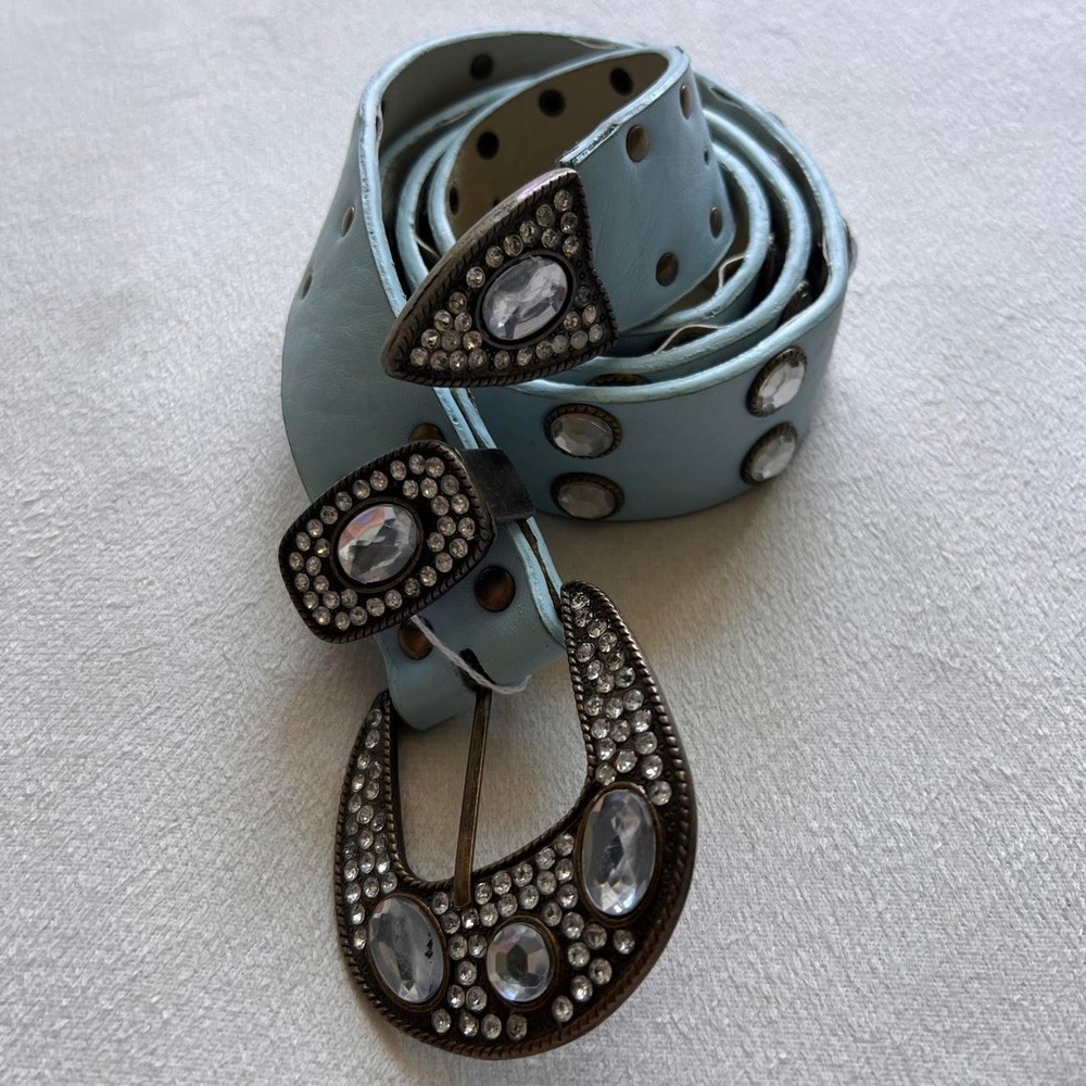Dolly Parton inspired Baby Blue Bedazzled Sparkle Gem Cowgirl Fancy Western Belt